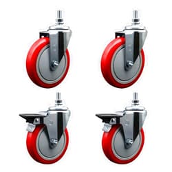 Service Caster Polyurethane Swivel Threaded Stem Caster Set of 4 w/5