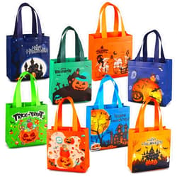 Aviski 8PCS Halloween Trick or Treat Bags, Small Halloween Tote Bags with Handles, Gift Bags, Multifunctional Non-Woven Halloween Bags for Gifts Wrapping, Trick or Treat, Halloween Party Supplies