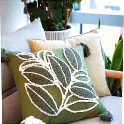 Generic Homie Living Floral Big Leaves Cotton Boho Throw Pillow Covers Set, Decorative Embroidered Throw Pillowcases Set with Tassels, for Couch Sofabed, Living Room, Bedroom, Set of 2, 18x18 Inch