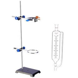 stonylab Pressure Equalizing Funnel and Lab Stand Set Bundle, 500 ml Pressure Equalizing Graduated Addition Funnel, Steel Support Stand with Rod/4-Prong Burette Clamp/Retort Ring/2 Boss Heads