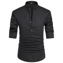 NITAGUT Men Henley Neck Long Sleeve Daily Look Linen Shirts