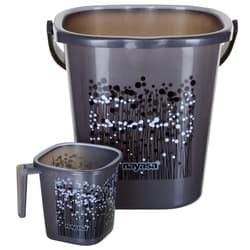 Nayasa Square 2 Pieces Plastic Bathroom Set (Bucket: 25L, Mug: 1.5L, Black)