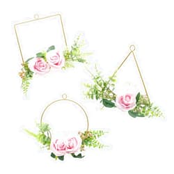 ZJCilected Floral Hoop Wreath Champagne Geometric Wire Round Triangle Square Hoop Frame of Artificial Rose Flower for Wedding Backdrop Wall Decor Geometric Wire Wall Decor Pack of 3