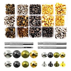 AngelaKerry Leather Rivets Kit, AngelaKerry 360 Sets Four-Jaw Sharp Dome Rivets Leather Studs with Setting Tools for Leather Repair and Crafts, 4 Colors and 3 Sizes