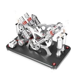 MechPuConToy Stirling Engine Kit, Metal Bootable V4 4-Cylinder Parallel Stirling Engine Model with Colorful LED Light, Desktop Display Physics Science Experiment for Youth Adult