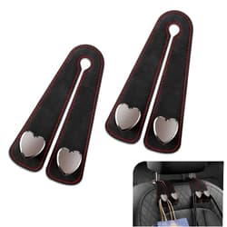 Merdege 2 PCS Car Seat Headrest Hook, Car Hooks for Headrest, Storage Double Heart Shape Hooks, Suede Foldable Soft Hook Organizer, Universal for Cars (Black)