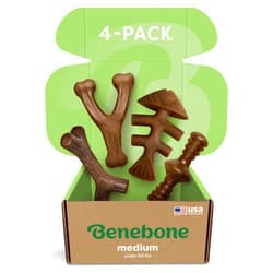 Benebone Medium 4-Pack Dog Chew Toys for Aggressive Chewers, Made in USA, 60lbs and Under