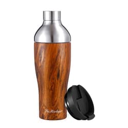 The Mixologer Cocktail Shaker & Tumbler | 19 oz Stainless Steel Drink Mixer with Built-in Measurements, Leak-Proof Design & Vacuum Insulation | Ideal to Mix Whiskey, Cocktails & More | Teakwood