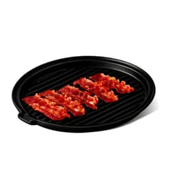 ONEMORE Microwave Bacon Tray Ceramic Bacon Cooker Meat Rack for Oven Cooking Crispy Bacon Maker - 11 inch Round Bacon Dish Plate, Black