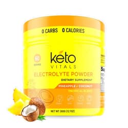 Keto Vitals Electrolytes Powder - Sugar Free Keto Electrolytes Powder with Potassium, Magnesium, Sodium, & Calcium - No Sugar Electrolyte Drink Mix & Hydration Powder, 60 Servings, Pineapple Coconut