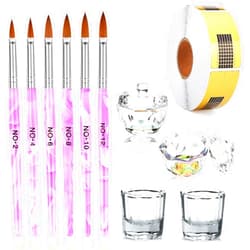 Yokilly Nail Brush Set, 6 PCS Acrylic Nail Art Brush Nail Polish Brush 4PCS Crystal Dappen Dish for Acrylic Nails & 500 PCS Nail Forms for Acrylic Nails