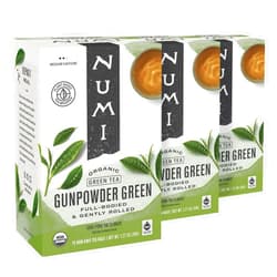 Numi Organic Tea Gunpowder Green, 18 Tea Bags (Pack of 3), Full-Bodied Gently Rolled Chinese Green Tea (Packaging May Vary)