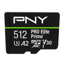 PNY 512GB PRO Elite Prime™ C10 U3 V30 A2 microSDXC Flash Memory Card – Ultra-Fast Speeds, Read 200MB/s, Write 150MB/s, 4K UHD, Full HD, UHS-I, for Smartphones, Drones, Action Cameras