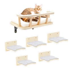 Erivc Cat Wall Shelves with 5 Steps, Cat Shelves and Perches for Wall, Cat Wall Furniture Cat Climbing Shelf for Indoor with Plush Covered, Gift for Medium/Small Cat (Gray Steps, 1pack)