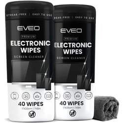 EVEO Electronic Wipes Screen Cleaner Streak-Free [2 Pack x40] Computer Screen Wipes, TV Screen Cleaner Wipes, Monitor Wipes for Smart TV, Laptop, iPhone, ipad and more - [Microfiber Cloth + 80 Wipes]