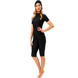 FYMNSI Muslim Swimsuits for Women Modest Full Cover Swimwear Short Burkini Top Pants Hijab Islamic Swimsuit 3Pcs Rashguard