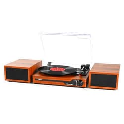 Udreamer Vinyl Record Player with External Speakers BT 5.3 Wireless Turntable Portable with 3 Speed USB Vintage Wooden Brown