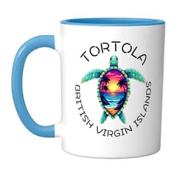 Tortola B.V.I British Virgin Islands Reminde Tortola B.V.I British Virgin Islands Souvenir Vacation Ceramic Mug, Blue/White