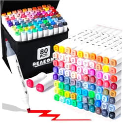 Reaeon Alcohol Art Markers, 80 Colors Fine & Chisel Dual Tip Marker Set, Permanent Art Markers for Adults Sketching Painting Drawing and Coloring(White Barrel)
