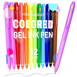 Four Candies Quick Dry Ink Colored Pens Set, 12 Colors Retractable Gel Pens, 0.7mm Fine Point Colorful Pen for Note Taking & Drawing, Colored Gel Pen with Comfort Grip for Office, School & Home