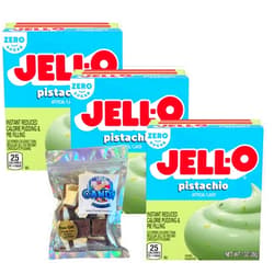 Candy Freezer Jell-O Instant Pudding & Pie Filling Mix 1 oz Box (Pack of 3) with 1 oz Candy Freezer Freeze Dried Ice Cream Bites (Zero Sugar Pistachio)