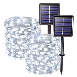 JMEXSUSS 2 Pack Solar String Lights Outdoor Waterproof, Each 33FT 100 LED Solar Lights Outdoor, 8 Modes White Fairy Light for Outside Yard Tree Patio Garden Wedding Christmas Decorations
