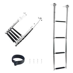 DasMarine 4 Step Pontoon Boat Ladder, 316 Stainless Steel Telescoping Extendable Dock Ladder, 900 Pound Capacity Folding Dive Ladder for Marine Yacht/Swimming Pool (Standard Width, 4 Step)
