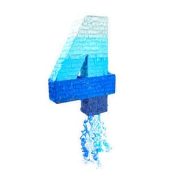BLUE PANDA Number 4 Pull String Pinata for Boys, 4th Birthday Party Decorations, Ombre Blue (16.5 x 12 x 3 In)