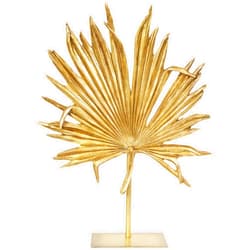 Deco 79 Polystone Leaf Decorative Sculpture Textured Metallic Palm Home Decor Statue with Stand, Accent Figurine 20
