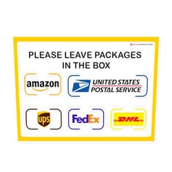 IGNIXIA Pack of 02 Package Delivery Sign Decals, Delivery Instructions for Amazon, Fedex, DHL, Ups, Usps Sign 10 x 7 inches Self Adhesive Sticker with Glossy Lamination