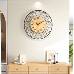 YIJIDECOR Decorative Wall Clock for Living Room Decor Modern Large Wall Clocks Battery Operated for Bedroom Kitchen Office Home Farmhouse 16 Inch Creative Wood Decorative Wall Watch Non Ticking