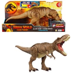Jurassic World Mattel Jurassic World All-Out Attack Tyrannosaurus Rex Dinosaur Action Figure Toy, T. rex with Rampage Attack, Chomp & Roar & Evolved Spikes, Digital Play