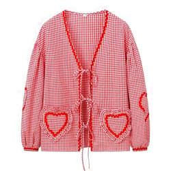 Donloise Women Bow Tie Front Shirt Top Y2K Cute Puff Sleeve Peplum Blouse Coquette Gingham Babydoll Cottagecore Going Out Tops
