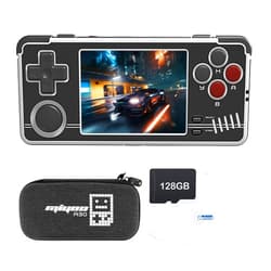 HANHIBR Miyoo A30 Handheld Game Console 2.8 inch Screen, Retro Video Games Consoles Portable Rechargeable Hand Held Classic System 128GB with Case (Black)