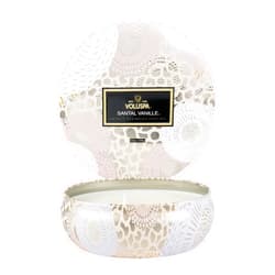 Voluspa Santal Vanille, 3 Wick Tin Candle, 12 oz, 40 Hour Burn Time, All Natural Wicks and Coconut Wax for Clean Burning, Vegan, Poured in the USA