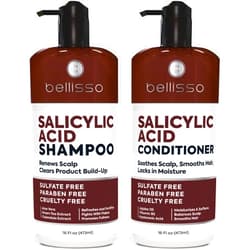 BELLISSO Salicylic Acid Shampoo and Conditioner Set - Scalp Exfoliator Formula for Flakes - Anti Dandruff and Itch Relief for Women and Men - Sulfate and Paraben Free - For Dry, Flaky, Itchy and Oily Hair