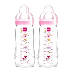 MAM Easy Active Baby Bottle 11oz, Easy Switch Between Breast and Bottle, Easy to Clean, 4+ Months, Girl