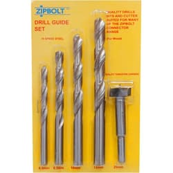 Zipbolt 40.285 Replacement Drill Bit Set for Universal Drill Guide Woodworking Project Kit - Includes HSS 6.5mm, 8.5mm, 10mm, 12mm, Drill Bits and a 25mm Carbide-Tipped HSS Forstner Bit