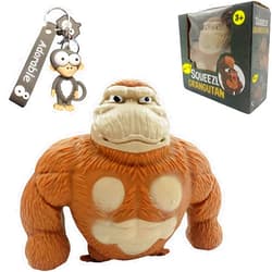 WAYFENGLI Squishy Monkey Toy with Keychain, Stretchy Gorilla Fidget Toy, Stress Relieving Splat Monkey, Ideal Gifts for Kids, Birthday & Christmas (Brown)