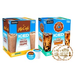 ThriVita The Original Donut Shop ICED Duos Cookies + Caramel Coffee Bundle with McCafe ICED One Step Mocha Frappe K Cup Pods, 44 Ct total of Medium Roast Iced Coffee, Come with ThriVita Coasters