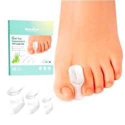 Welnove Upgraded Gel Toe Separators – 16-Pack Aloe Vera Extract Infused Silicone Toe Spacers for Straightening Overlapping Toes, Bunions, Calluses – Bunion Corrector for Men and Women (3 Sizes)