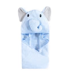 Hudson Baby Unisex Baby Cotton Animal Face Hooded Towel, Light Blue Elephant, One Size