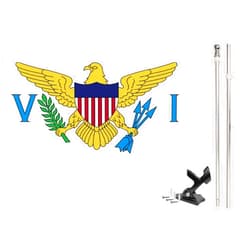 Cobb Promo 6ft Flagpole, Tangle Free Spinning Aluminum Telescopic Flag Pole and Mount for 3x5ft or 2x3ft Flags, Includes a 3x5 Virgin Islands National Flag (6' Silver) (Black Mount)