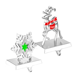 Homyplaza Christmas Stocking Holders for Mantle Set of 2 Stocking Hangers Silver and Red Weighted Stocking Holder Stand Fireplace Christmas Decoration
