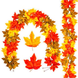 DILATATA 2 Pack 6ft/Pieces Velvet Fall Leaves Fall Garland for Mantle Maple Leaf Garland Fall Decor for Home Dinner Party Hanging Fall Leaves Garland Decorations Yellow Garland Unique Autumn Garland