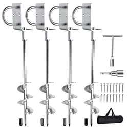 Phopich Multi-Purpose Ground Anchors Screw in, Fully Welded Heavy Duty Trampoline Stakes with Brackets, T-Wrench and Adapter for Drill, Earth Anchor kit for Mobile Home, Trampoline, Shed