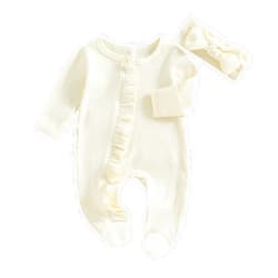 FYBITBO Infant Baby Girl Clothing Ruffle Knit Romper Zipper Jumpsuit Fall Winter Outfit Newborn Coming Home Clothes