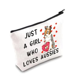 G2TUP Aussie Lover Gift Who Loves Aussies Makeup Bag Aussie Mom Cosmetics Bag Aussie Dog Owner Gift Australian Shepherd Zipper Travel Pouch (Loves Aussies White Bag)