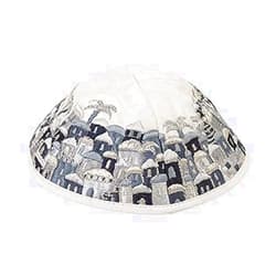 Yair Emanuel Kippah - Embroidered - Full Jerusalem - Black + Gray