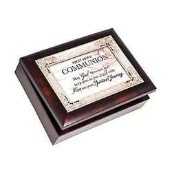 Cottage Garden First Holy Communion Bless You Spiritual Journey Burlwood Italian Style Music Box Plays Ave Maria